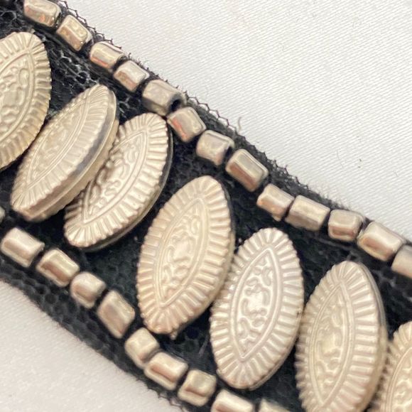 Egyptian Revival Style Beaded Collar Marquise Discs Cylinders Silver Tone Black - Picture 7 of 14